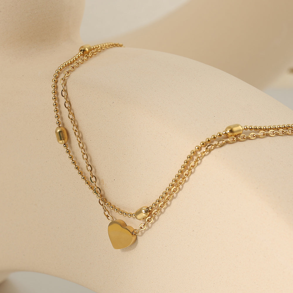 Beaded Heart Anklet – Gold (18.5 + 6.5 cm)