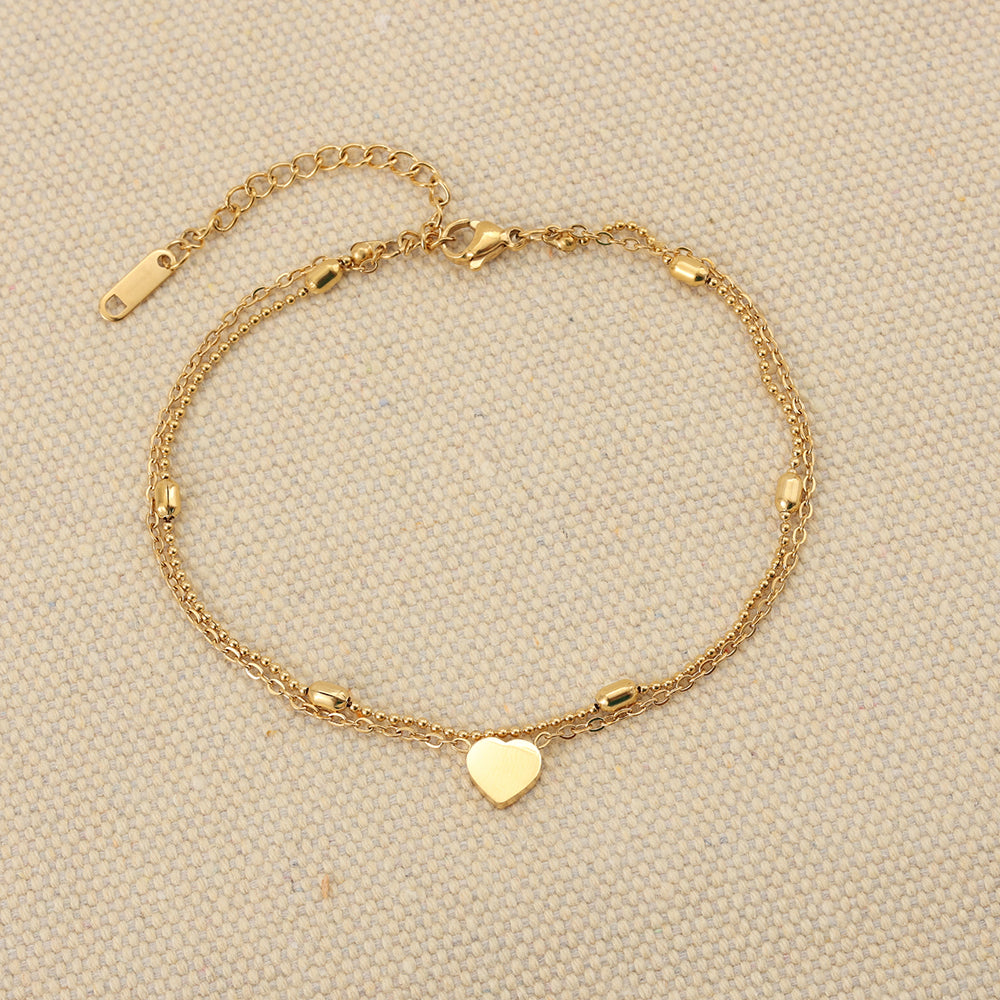 Beaded Heart Anklet – Gold (18.5 + 6.5 cm)