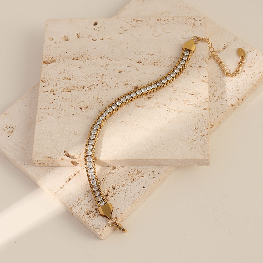 Zircon Mesh Bracelet – Gold (16.5 cm)