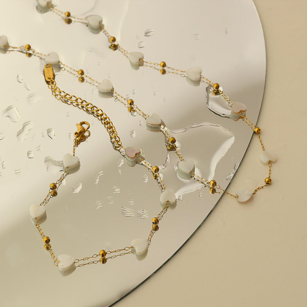 Mother-of-Pearl Star Set (Gold) (Necklace + Bracelet)