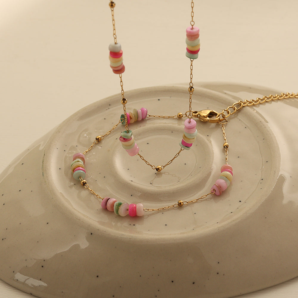 PASTEL NATURAL STONE LAYERED SET (Necklace + Bracelet)