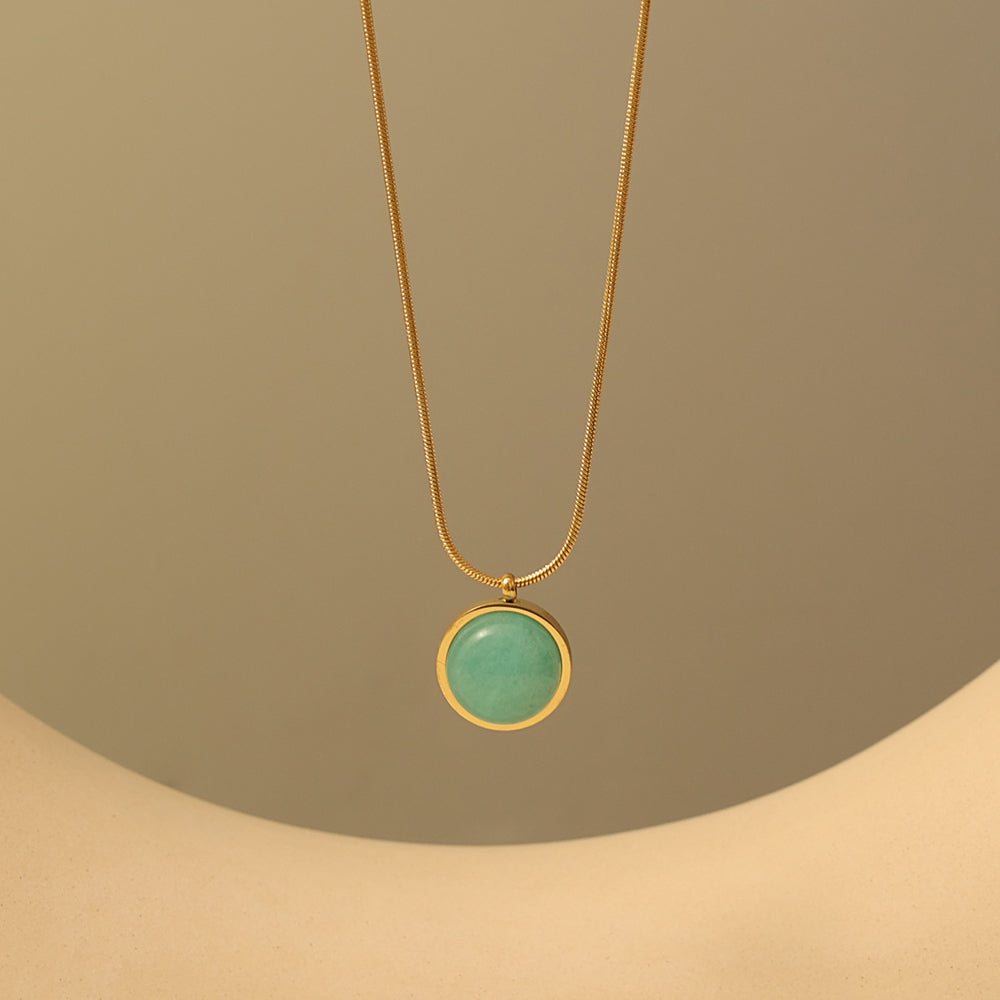 Aqua Disc Pendant Necklace (Acrylic) – Gold