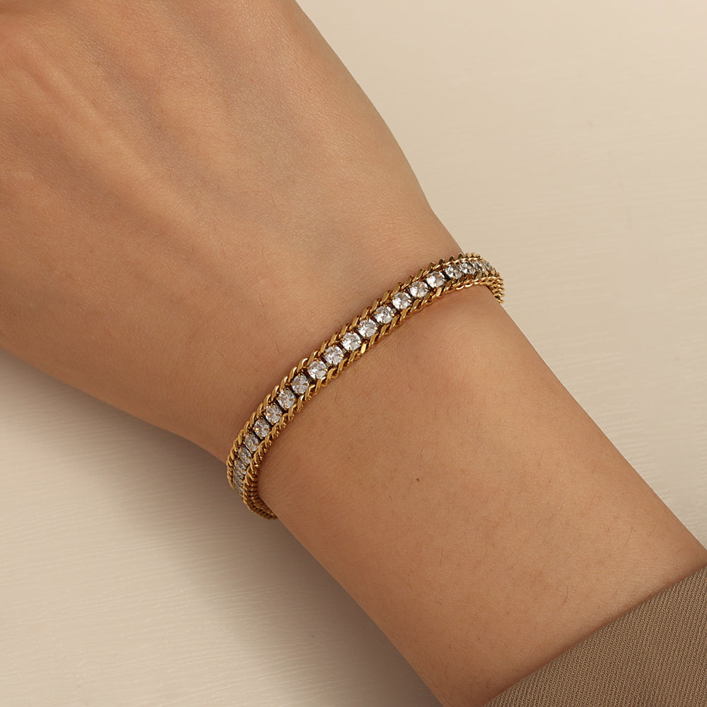 Zircon Mesh Bracelet – Gold (16.5 cm)