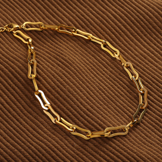 Rectangular Link Necklace – Silver (8 mm · 38.5 + 4.5 cm)