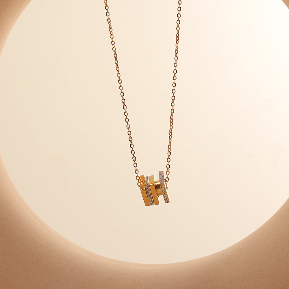 Dual Bar Pendant Necklace – Crystal (Gold)