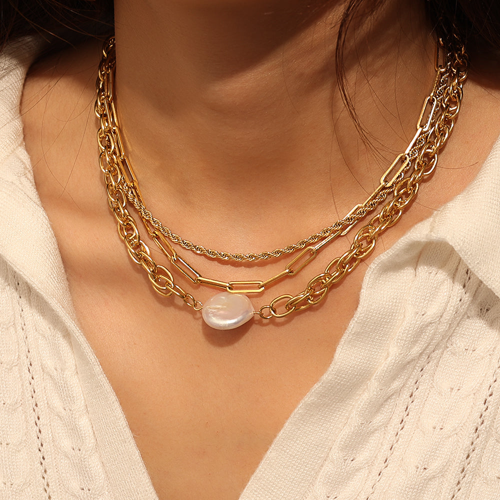 Baroque Pearl Curb Necklace – Gold (43 + 5 cm)