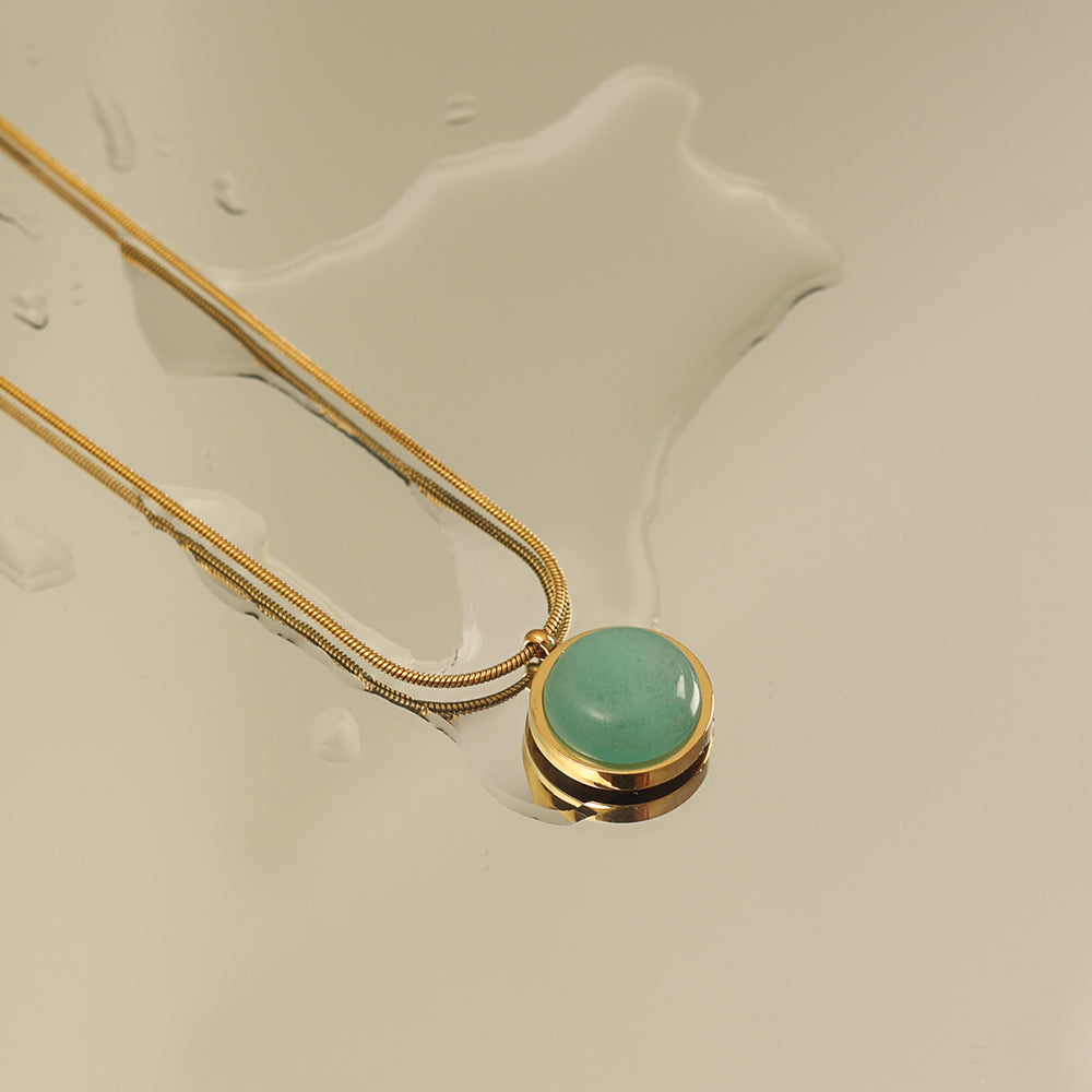 Aqua Disc Pendant Necklace (Acrylic) – Gold