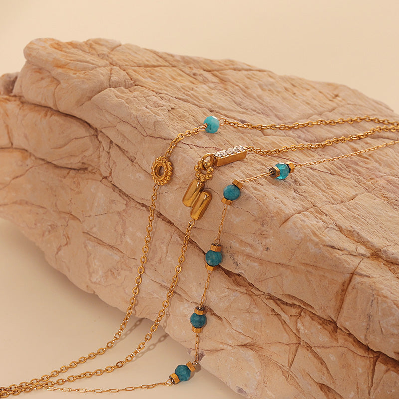 Aqua Bead Charm Bracelet – Gold