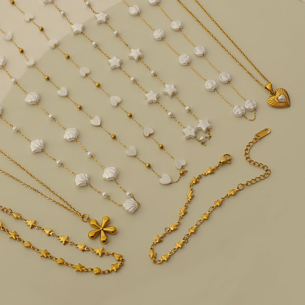 Mother-of-Pearl Station Necklace – Gold