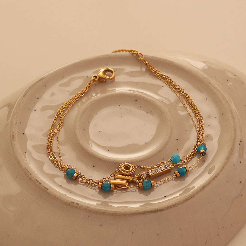 Aqua Bead Charm Bracelet – Gold