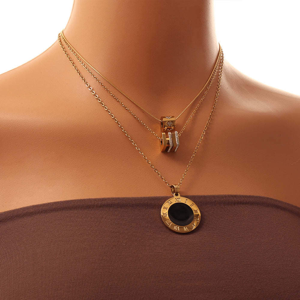 Dual Bar Pendant Necklace – Crystal (Gold)