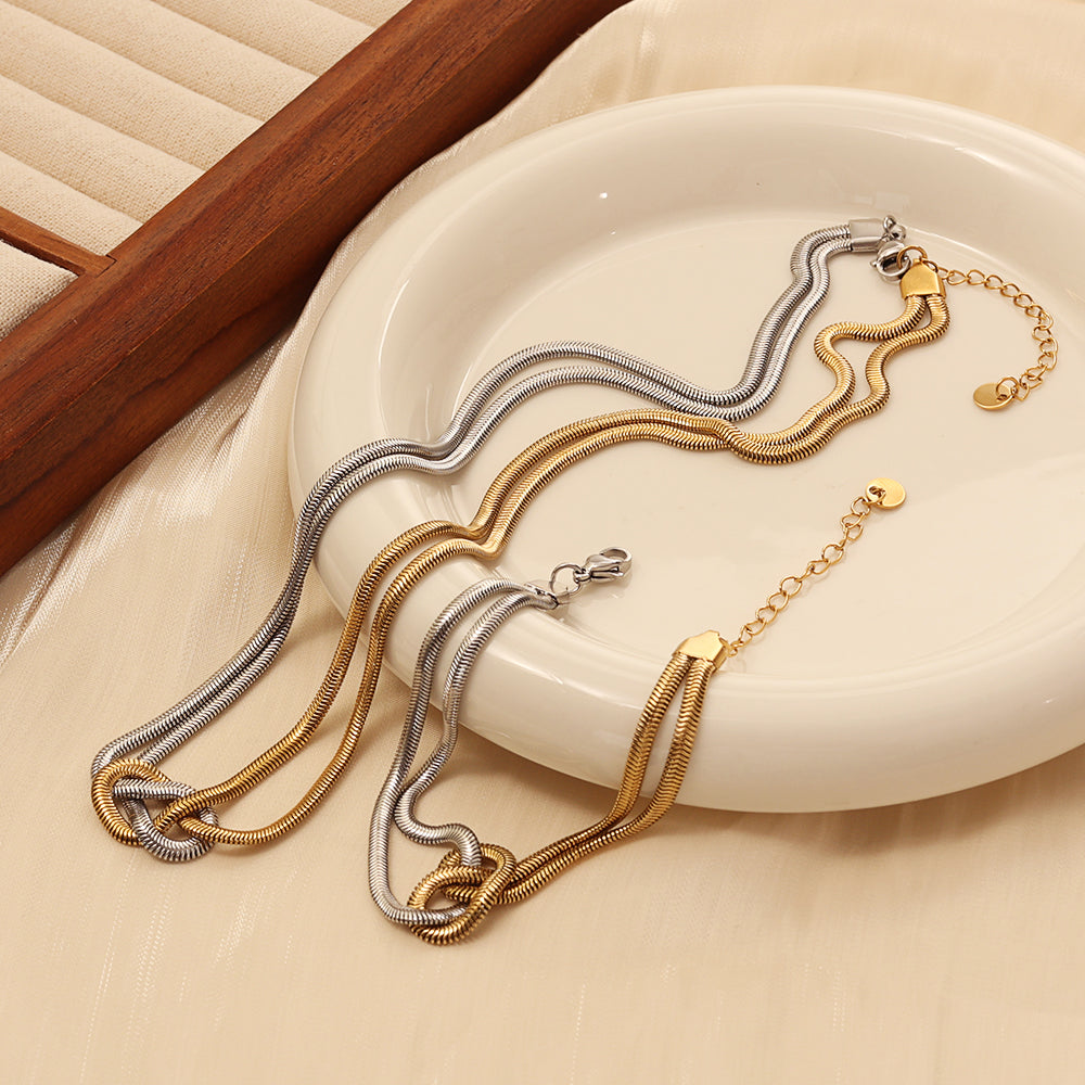 Wavy Layer Necklace – Two-Tone