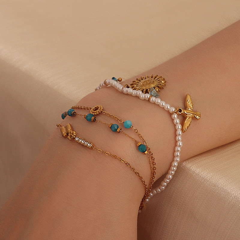 Aqua Bead Charm Bracelet – Gold