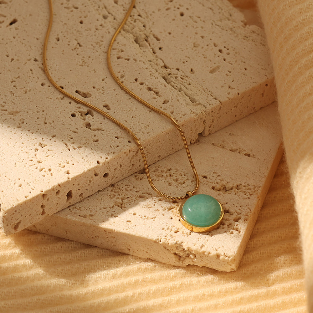 Aqua Disc Pendant Necklace (Acrylic) – Gold