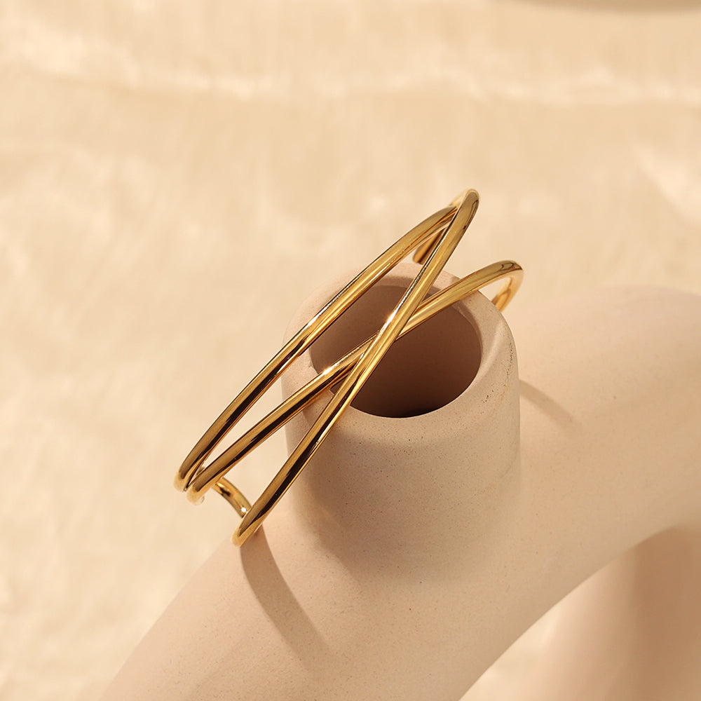 Double-Band Open Cuff – Gold (62 mm)