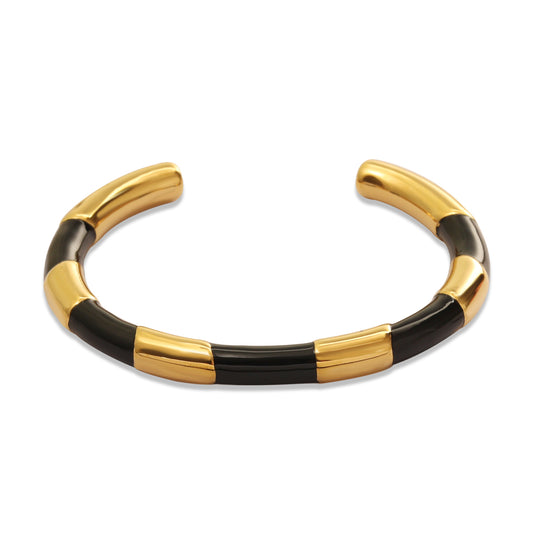 Enamel Accent Bangle White & Black– Gold (60 mm)