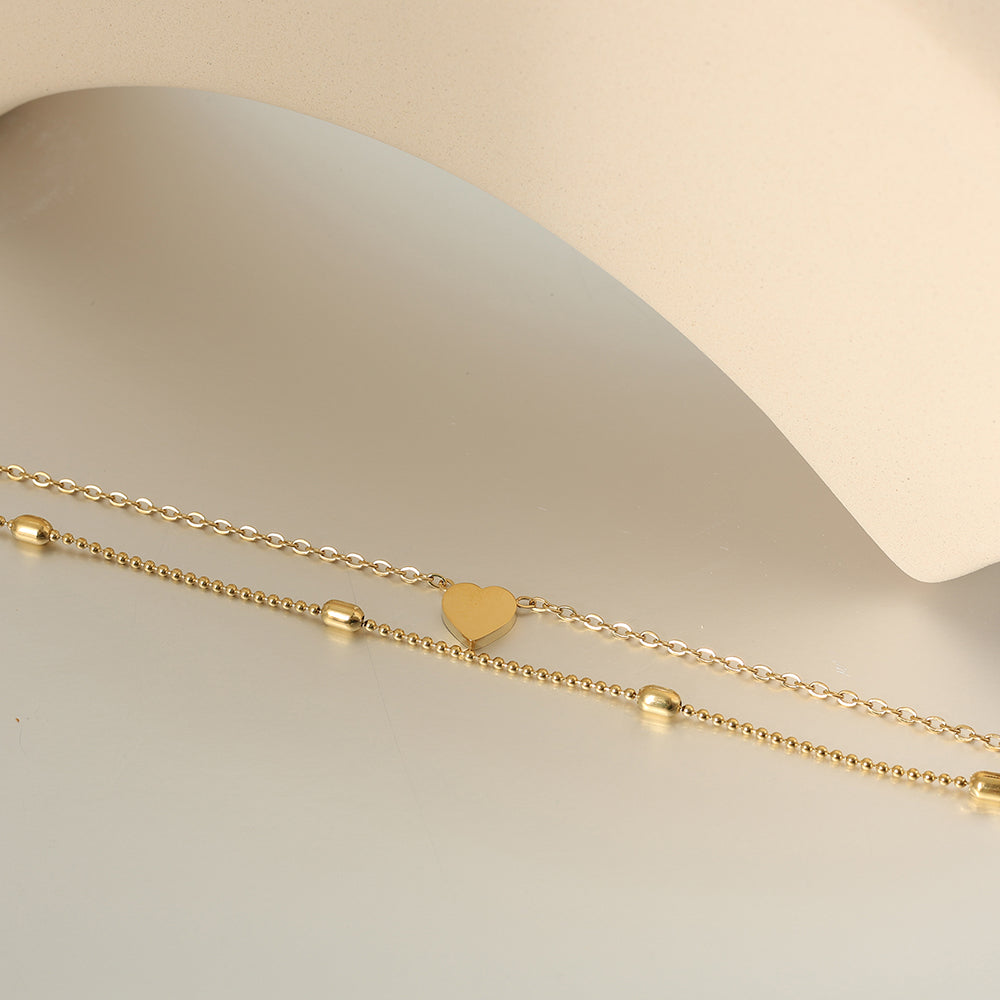 Beaded Heart Anklet – Gold (18.5 + 6.5 cm)