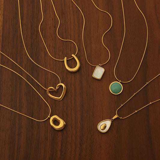 Aqua Disc Pendant Necklace (Acrylic) – Gold