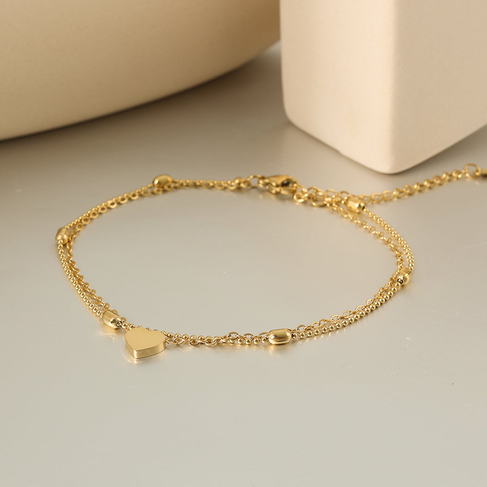 Beaded Heart Anklet – Gold (18.5 + 6.5 cm)