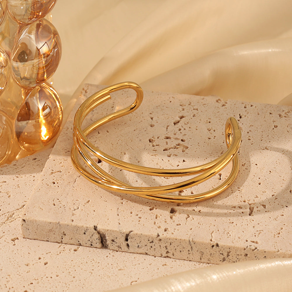 Double-Band Open Cuff – Gold (62 mm)