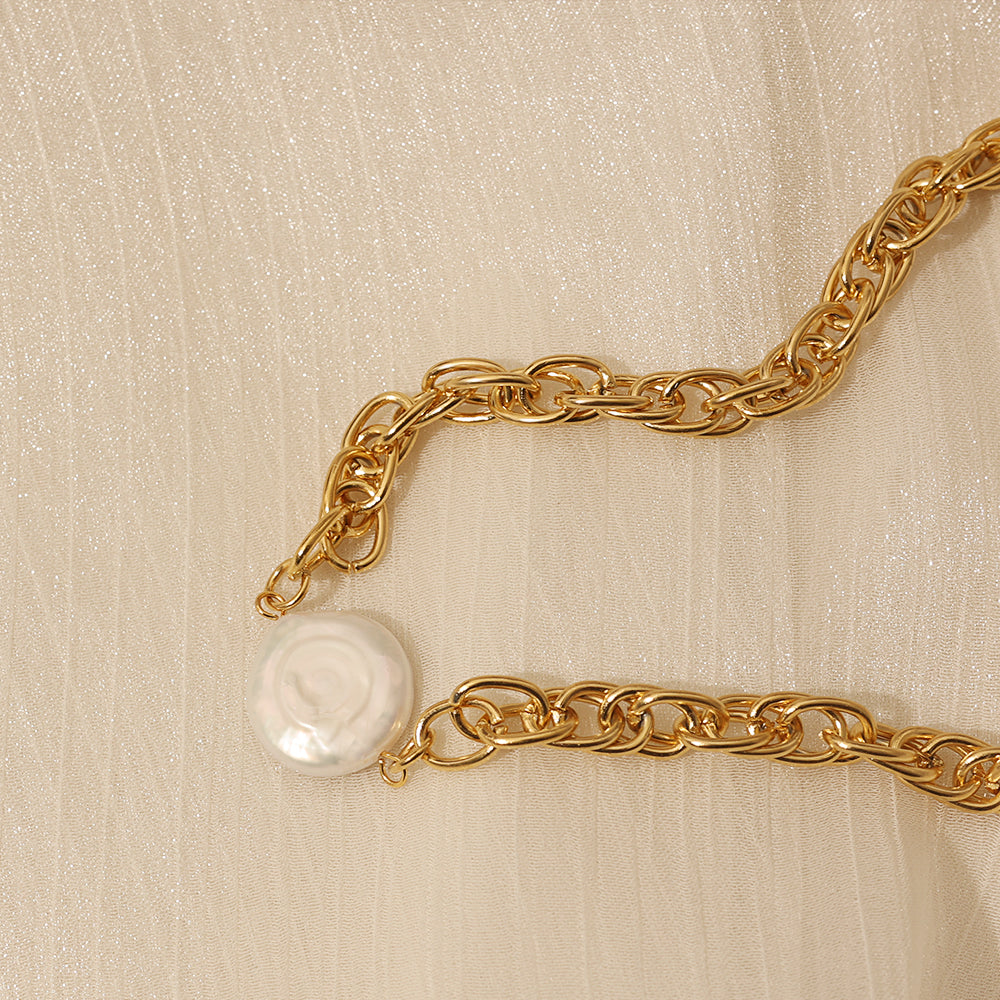 Baroque Pearl Curb Necklace – Gold (43 + 5 cm)