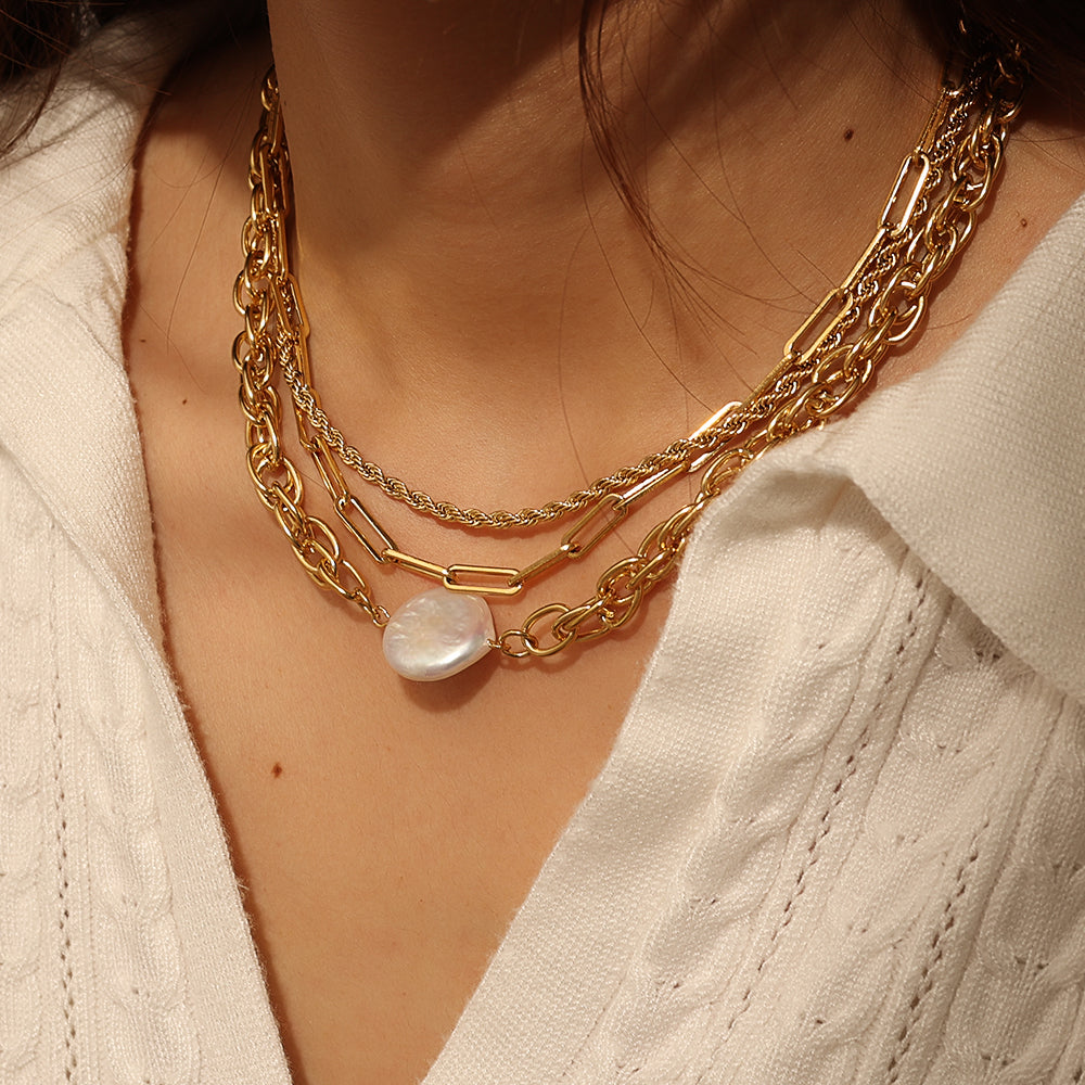 Baroque Pearl Curb Necklace – Gold (43 + 5 cm)