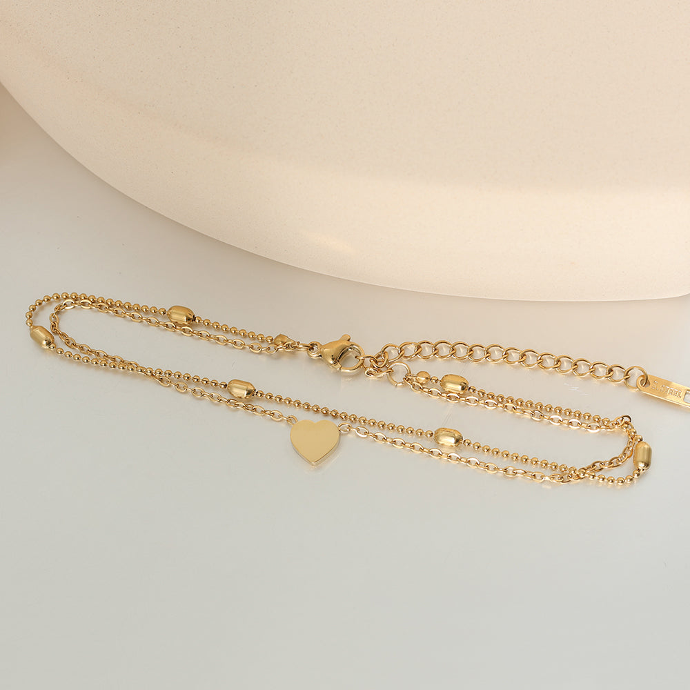 Beaded Heart Anklet – Gold (18.5 + 6.5 cm)