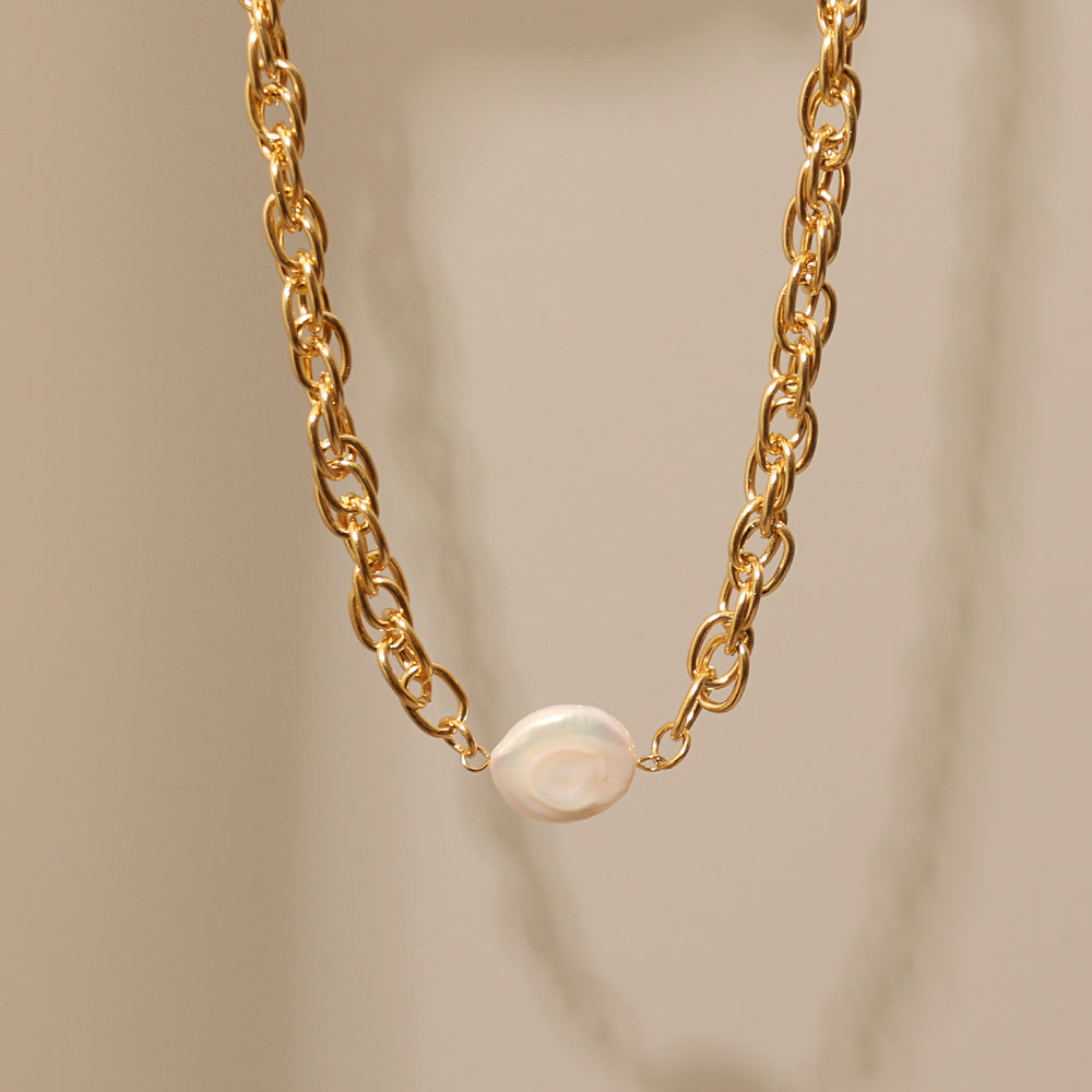 Baroque Pearl Curb Necklace – Gold (43 + 5 cm)