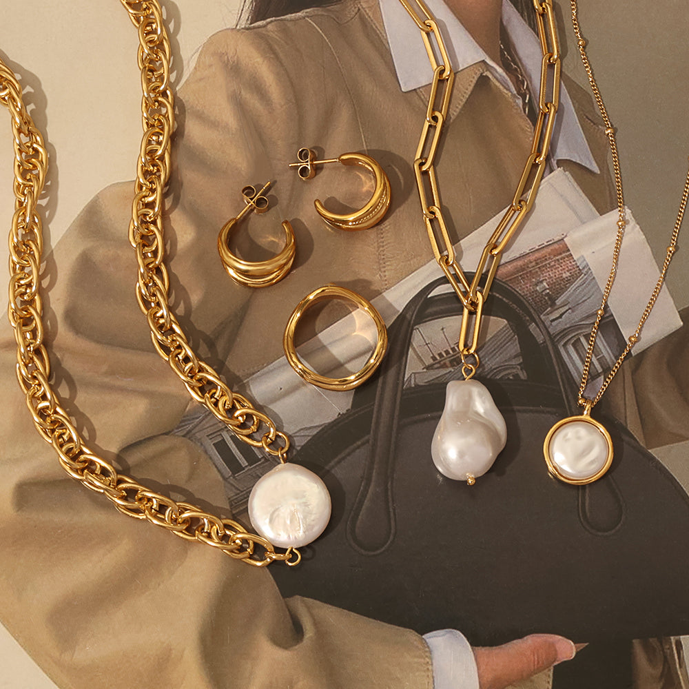 Baroque Pearl Curb Necklace – Gold (43 + 5 cm)