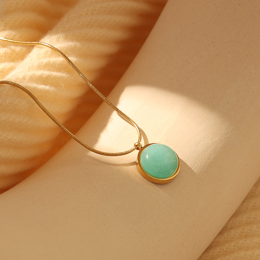 Aqua Disc Pendant Necklace (Acrylic) – Gold
