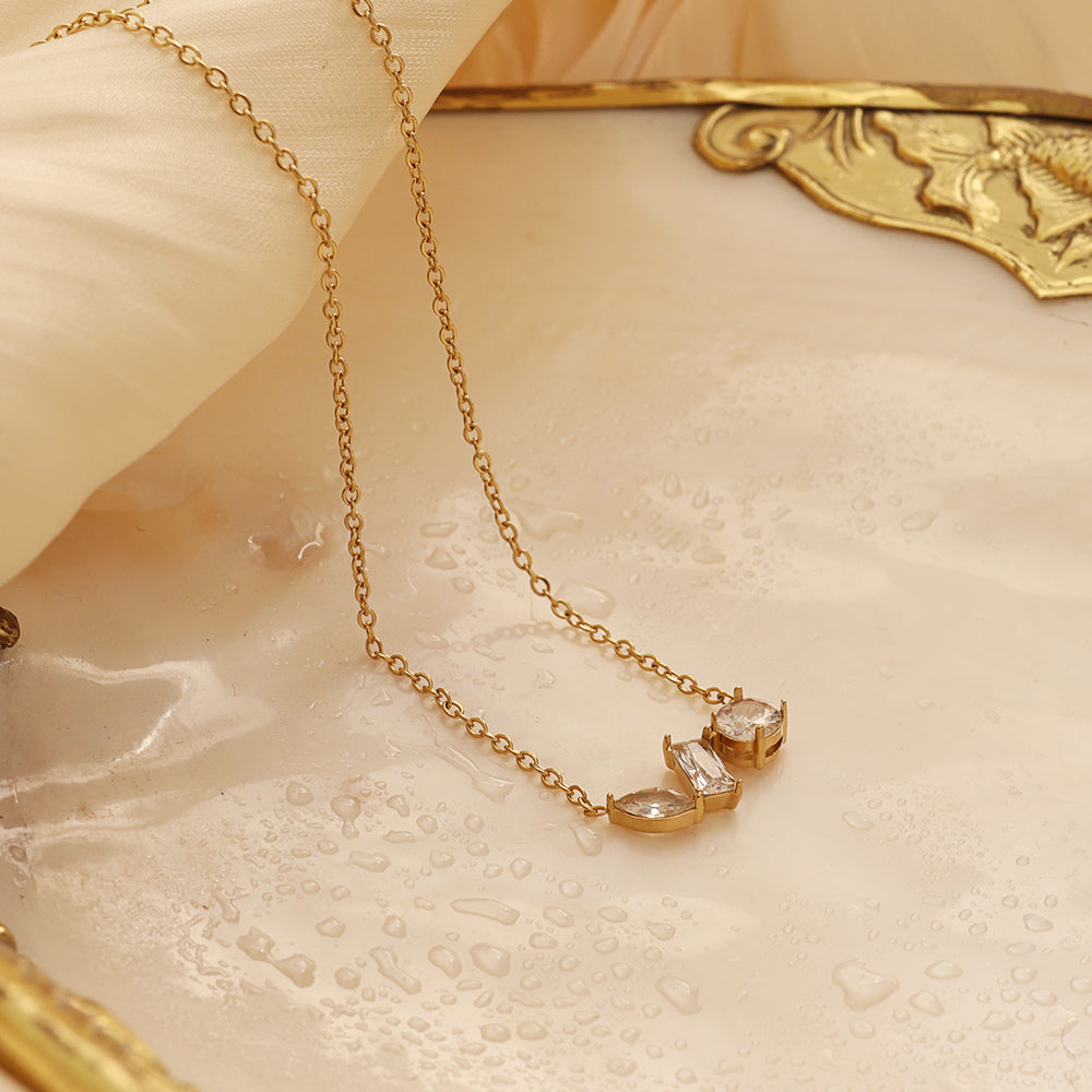 Trio Shapes Zircon Necklace – Gold