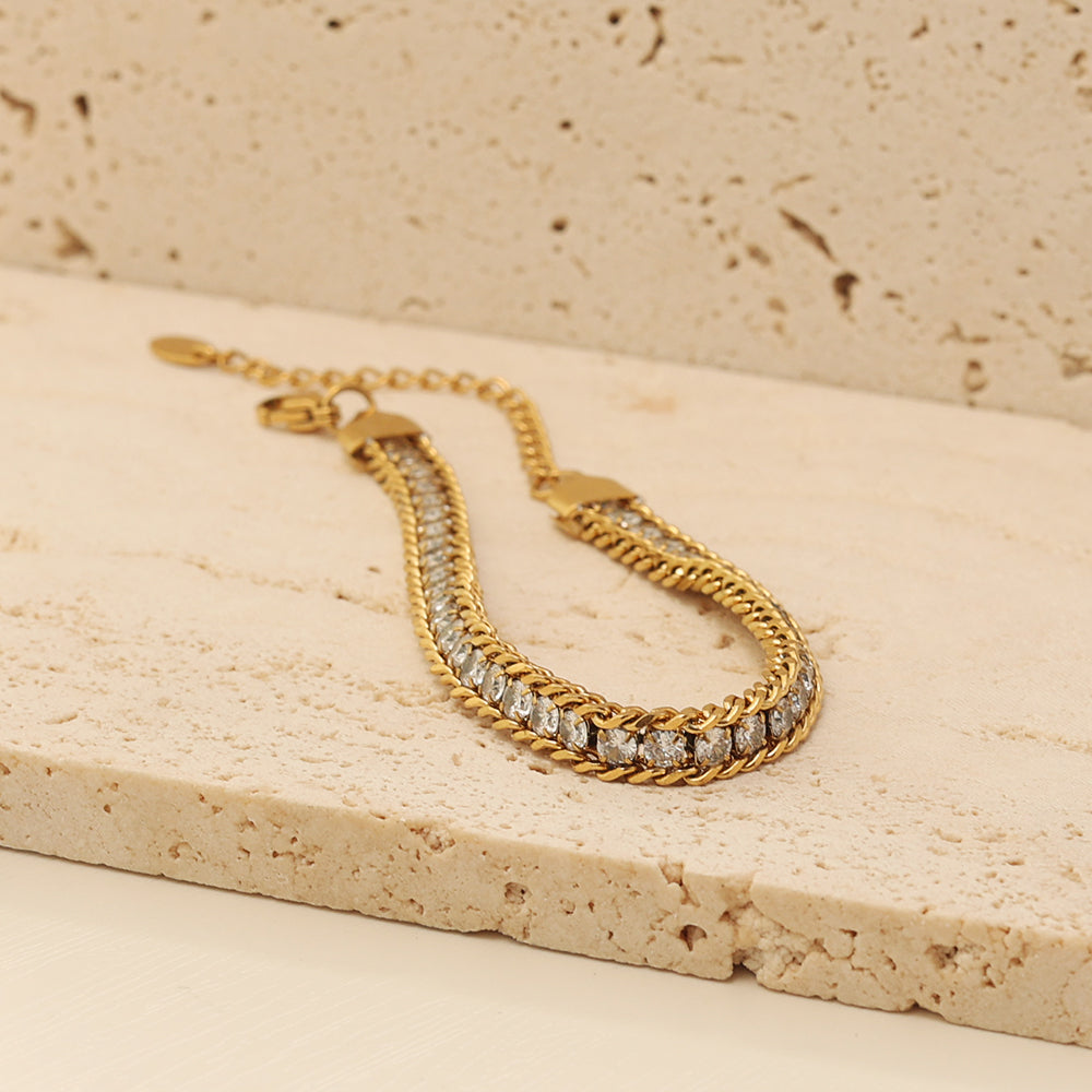 Zircon Mesh Bracelet – Gold (16.5 cm)