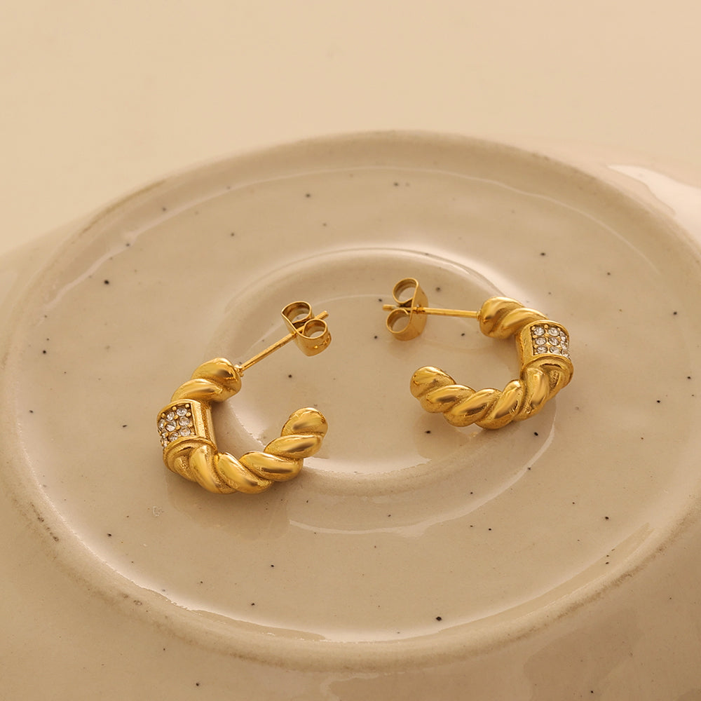 Crystal Duo Studs – Gold