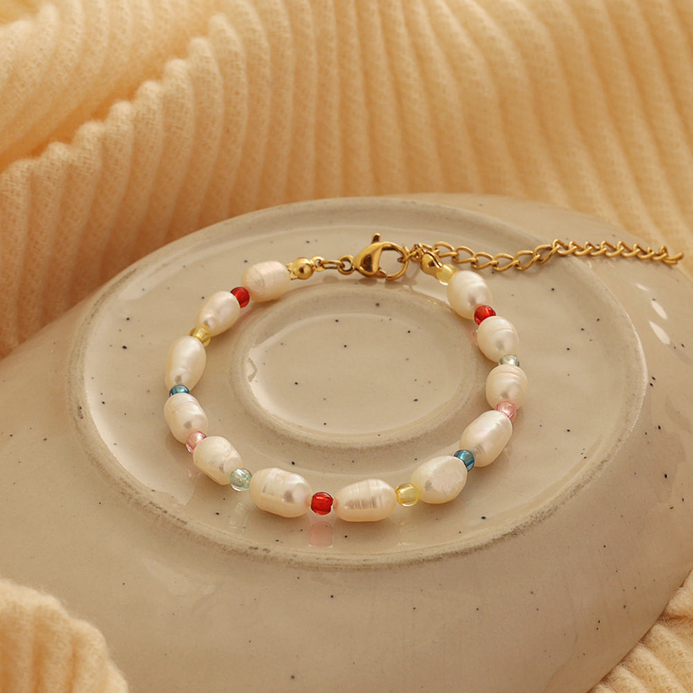 Pearl & Glass Bead Bracelet – Gold