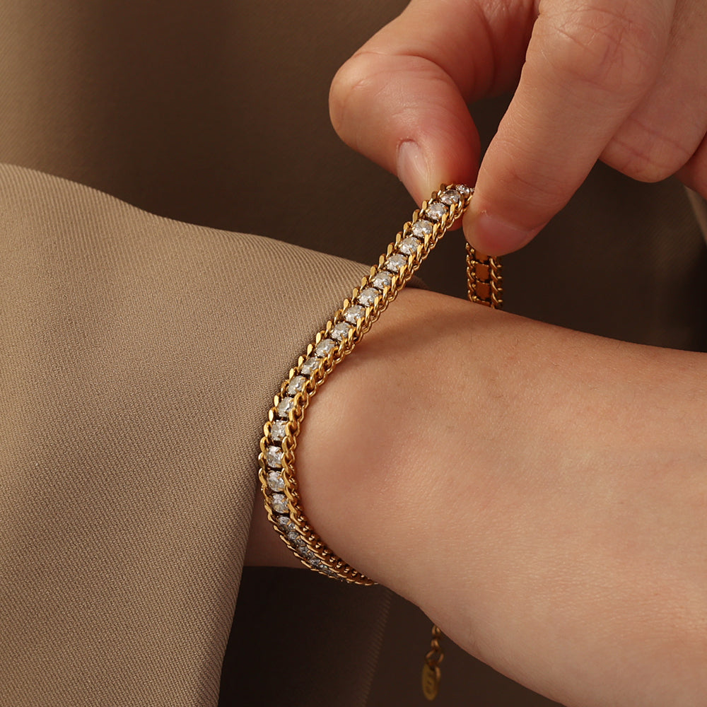 Zircon Mesh Bracelet – Gold (16.5 cm)