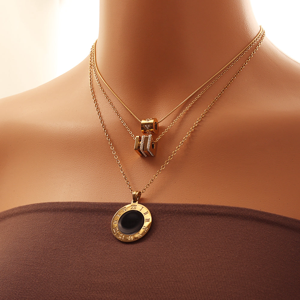 Dual Bar Pendant Necklace – Crystal (Gold)