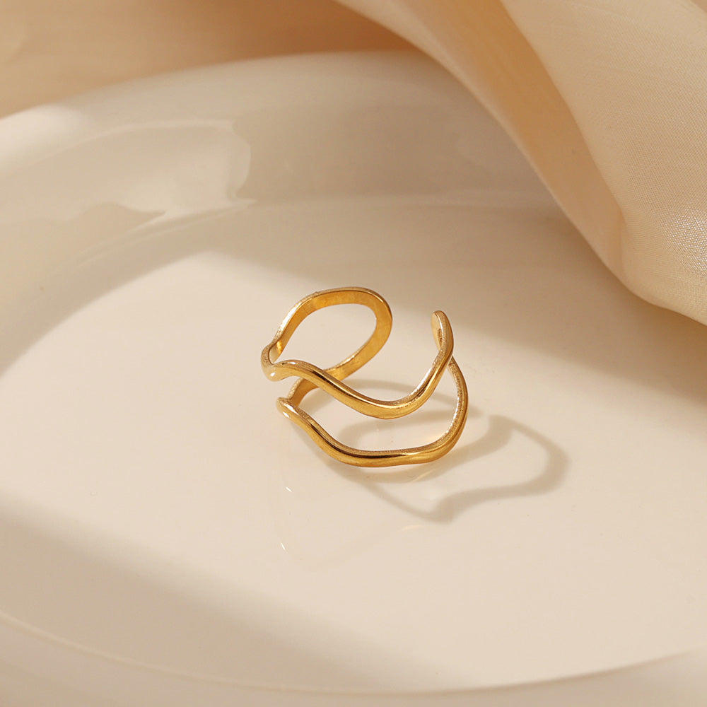 Double-V Open Ring – Gold (Adjustable)