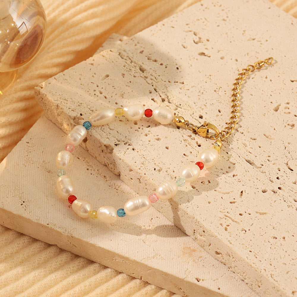 Pearl & Glass Bead Bracelet – Gold