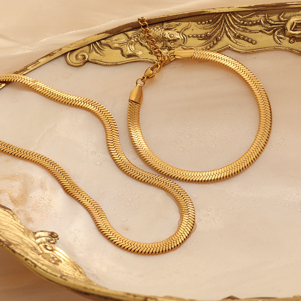 Herringbone Duo (Gold)  (Necklace + Bracelet)