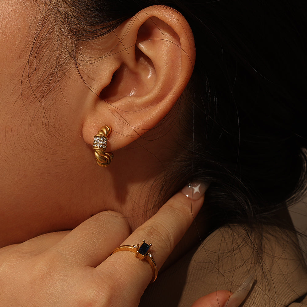 Crystal Duo Studs – Gold