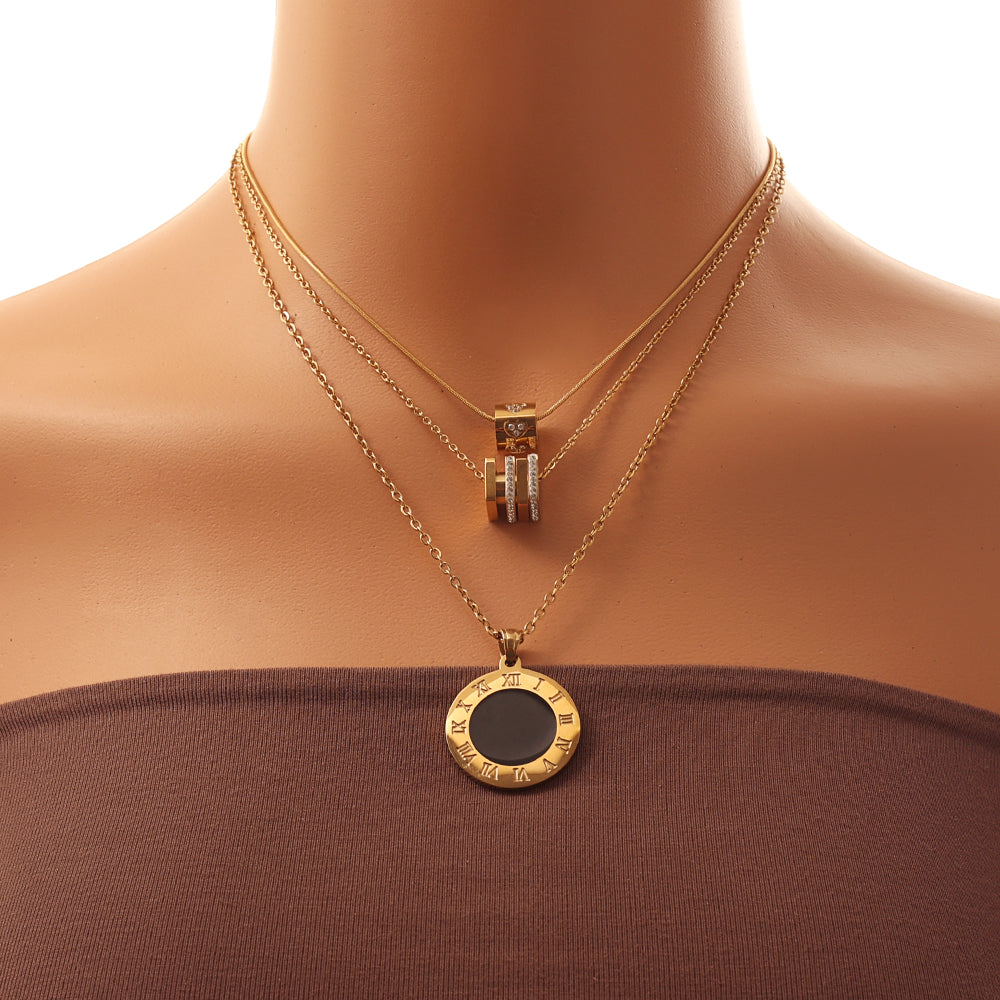 Dual Bar Pendant Necklace – Crystal (Gold)