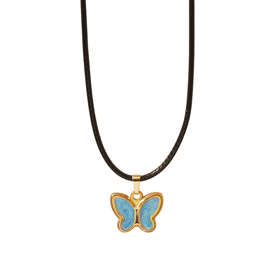 Enamel Butterfly Necklace (Blue or Yellow) – Gold (39.5 + 8 cm)