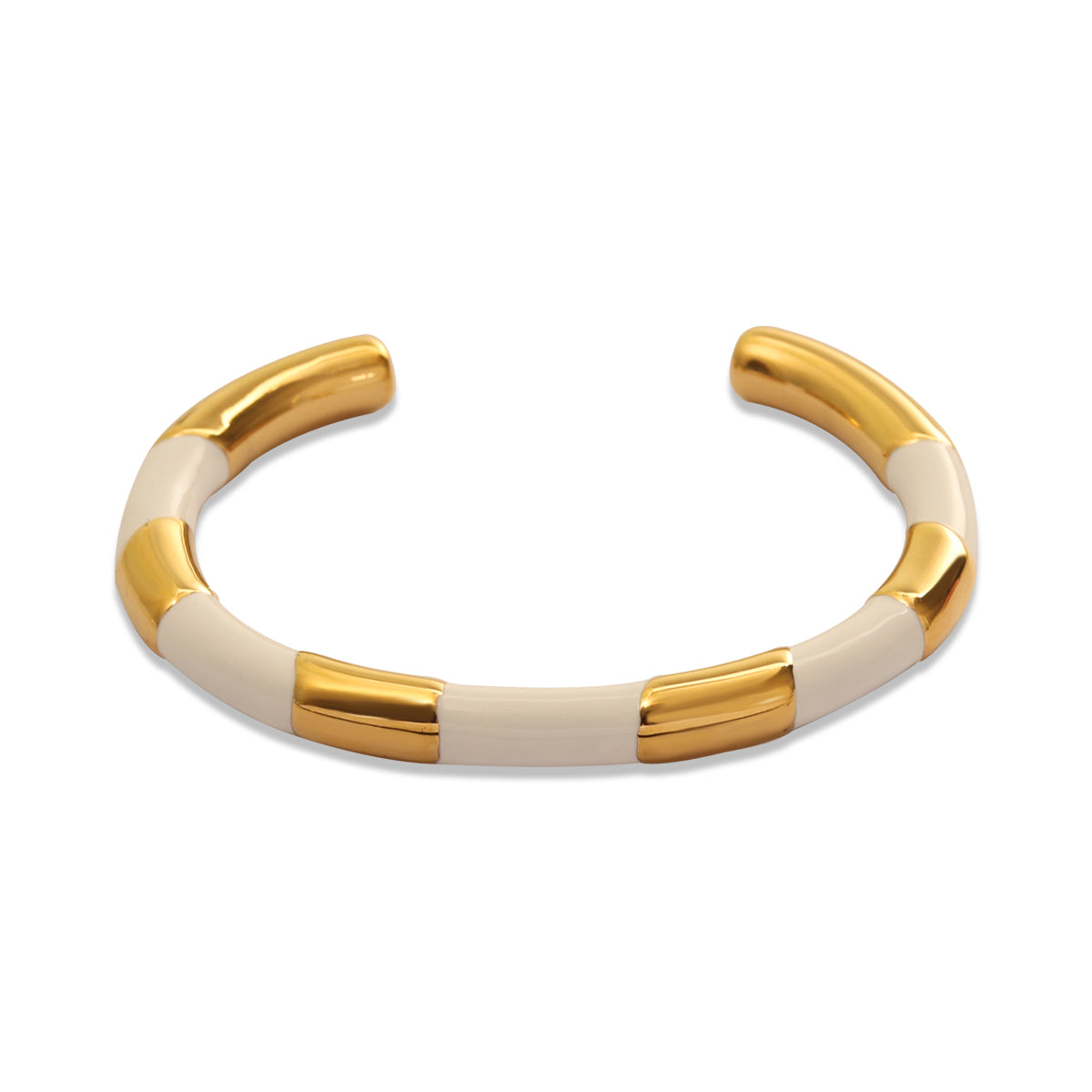 Enamel Accent Bangle White & Black– Gold (60 mm)