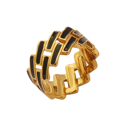Lattice Band Ring – Gold (Black/White)