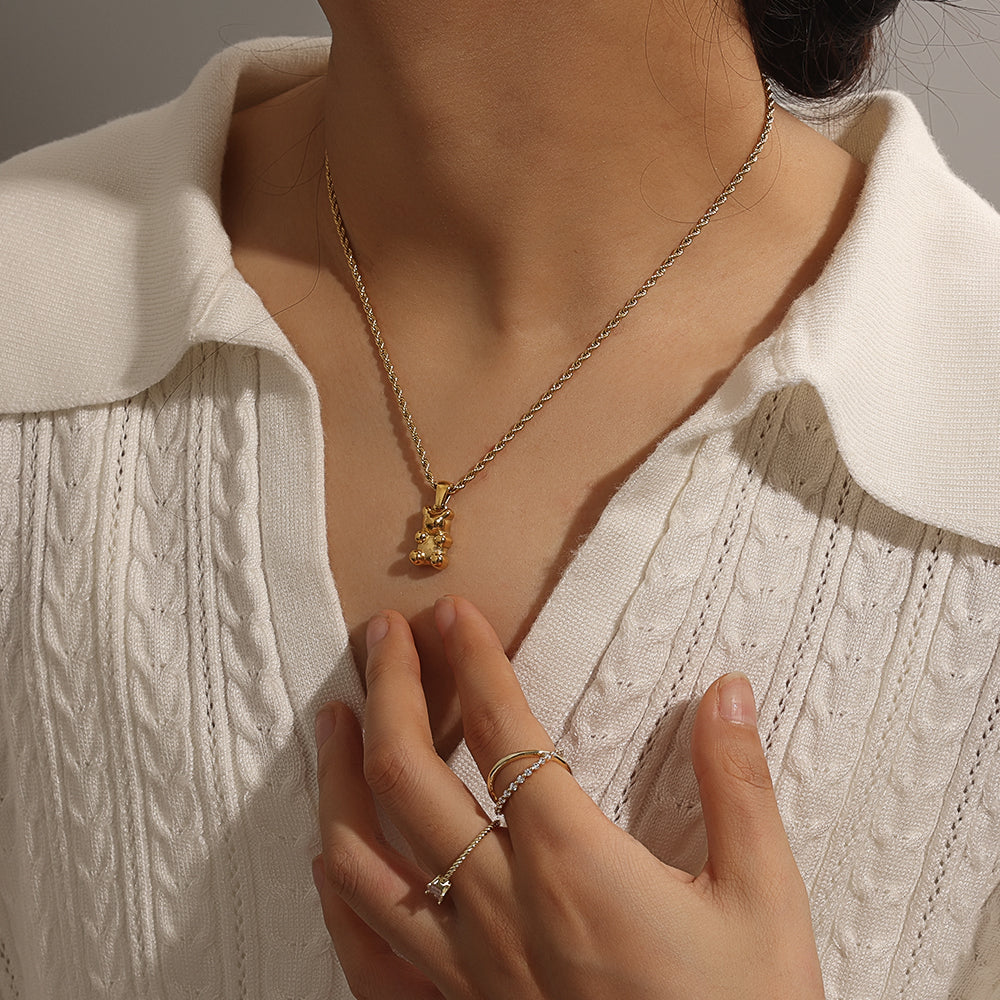 Teddy Bear Pendant Necklace – Gold