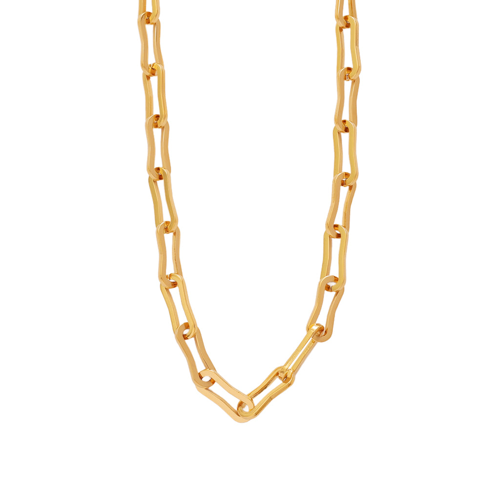 Rectangular Link Necklace – Gold (8 mm · 38.5 + 4.5 cm)