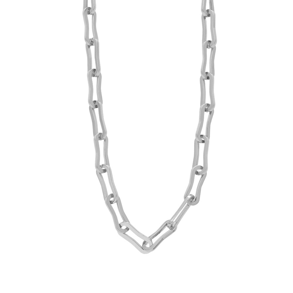 Rectangular Link Necklace – Silver (8 mm · 38.5 + 4.5 cm)