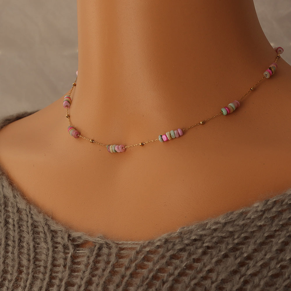 Layered Natural-Stone Necklace – Gold (40 cm + choker 16 cm + 5 cm ext.)