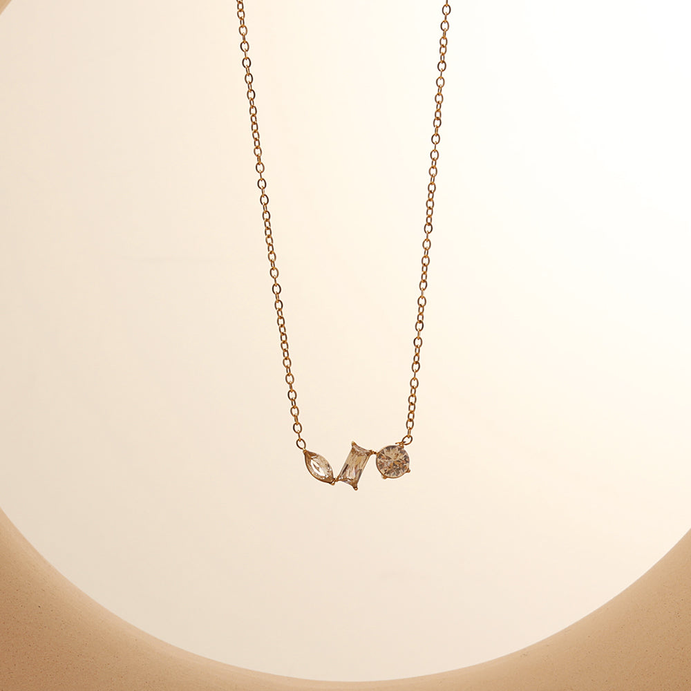 Trio Shapes Zircon Necklace – Gold