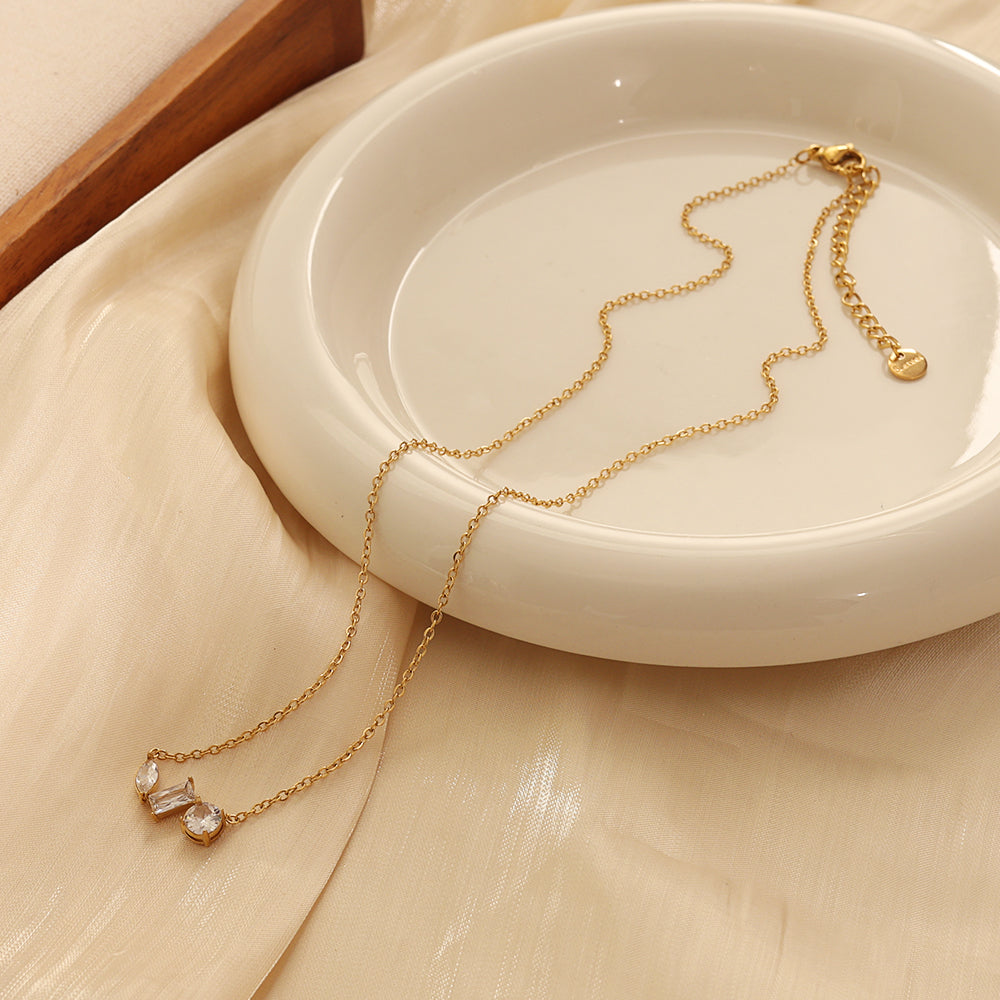 Trio Shapes Zircon Necklace – Gold